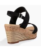 Sandales compensées en Velours de Cuir Elena noires - Talon 7.6 cm
